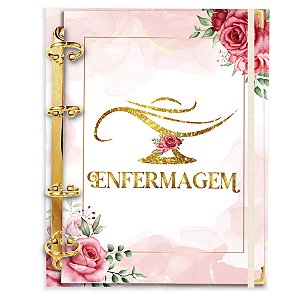 Fichário com 180 folhas: Enfermagem Floral Rosa