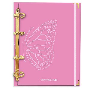 Fichário com 180 folhas: Borboleta Pink