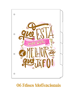 06 Divisórias P/ Fichário com Frases Motivacionais - Abas limpas para escrever
