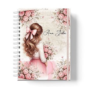 Caderno Capa Dura Personalizado C/Nome : Mulher Flores Rosa (CAD-MH03)