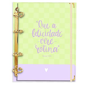 Fichário Agenda: Que a Felicidade Vire Rotina - Verde/Roxo