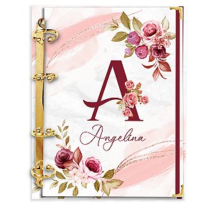 Fichário Agenda: Alfabeto Marsala Floral