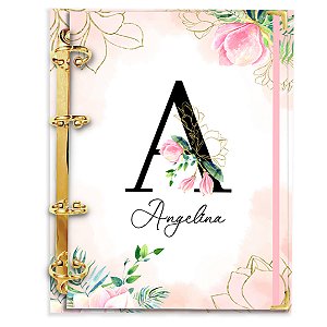 Fichário Agenda: Alfabeto Inicial do seu nome - Rosa Bebê Floral