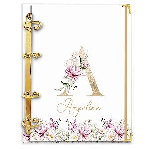 Fichário Agenda: Alfabeto Inicial do seu nome - Branco/Dourado