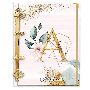 Fichário Agenda: Alfabeto Inicial do seu nome - Rosa/Dourado