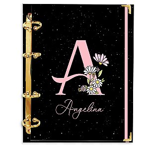 Fichário Agenda: Alfabeto Inicial do seu nome - Preto Floral