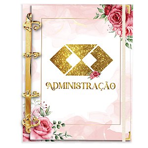 Fichário Agenda: Profissão Logo Adminstração - Flores Rosa/Dourado