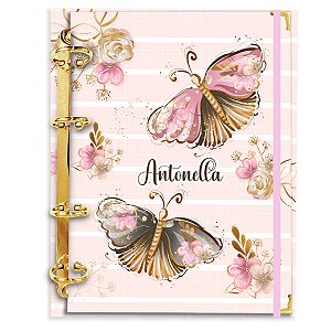 Fichário Agenda: Borboleta Rosa/Dourado