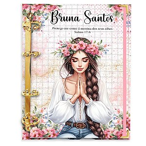 Fichário Agenda: Floral Cristã Mulher Com Trança