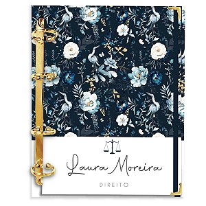 Fichário Agenda:  Profissão Direito Advogada - Floral Azul Marinho