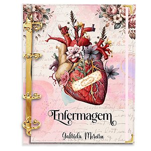 Fichário Agenda:  Profissão Enfermagem Enfemeira - Coração Floral