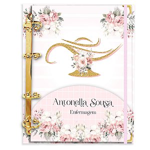 Fichário Agenda:  Profissão Enfermagem Enfemeira - Rosa/Dourado