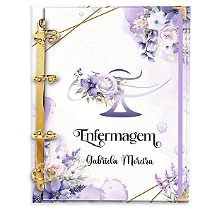 Fichário Agenda:  Profissão Enfermagem Enfemeira - Lilás Flores