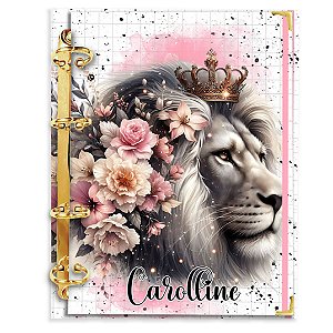 Fichário com 180 folhas: Leão de Judá Floral - Rosa