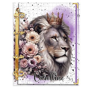 Fichário com 180 folhas: Leão de Judá Floral - Roxo