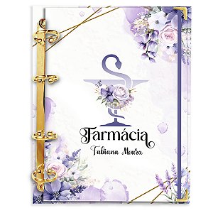 Fichário Agenda: Profissão Farmácia Flores Lilás/Roxo