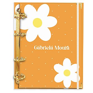 Fichário Agenda: Florzinhas Laranja/Branco