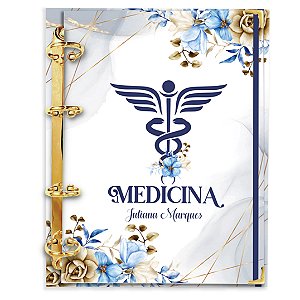 Fichário Agenda: Profissão Medicina Símbolo Floral Azul
