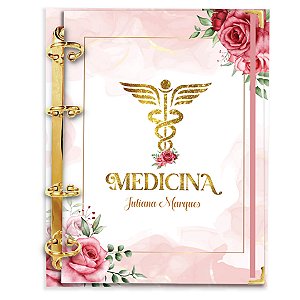 Fichário Agenda: Profissão Medicina Símbolo Floral Rosa