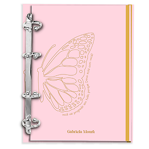 Agenda Fichário Personalizada Reposicionável: Borboleta Rosa