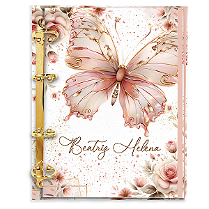 Agenda Fichário Personalizada Reposicionável:  BORBOLETA ROSA BRILHO