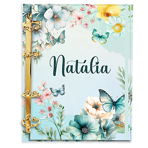 Agenda Fichário Personalizada Reposicionável:  BORBOLETA JARDIM VERDE