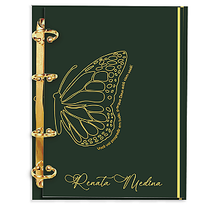 Agenda Fichário Personalizada Reposicionável:  BORBOLETA LISA VERDE