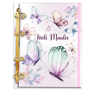 Agenda Fichário Personalizada Reposicionável:  BORBOLETA  LILAS JARDIM