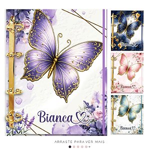 Agenda Fichário Personalizada Reposicionável: Borboleta Luxo