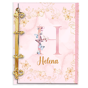 Agenda Fichário Personalizada Reposicionável:  BORBOLETA ROSA INICIAL SEU NOME