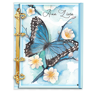 Agenda Fichário Personalizada Reposicionável:  BORBOLETA AZUL CLARA