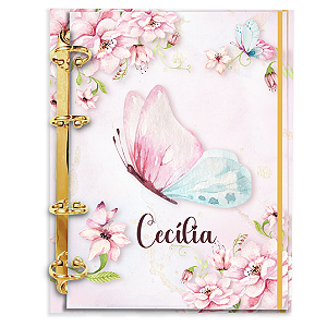 Agenda Fichário Personalizada Reposicionável:  BORBOLETA ROSA/TIFANNY