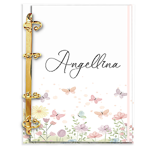 Agenda Fichário Personalizada Reposicionável:  BORBOLETA JARDIM BRANCO