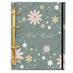 Agenda Fichário Personalizada Reposicionável:  Professor(a) Floral Verde