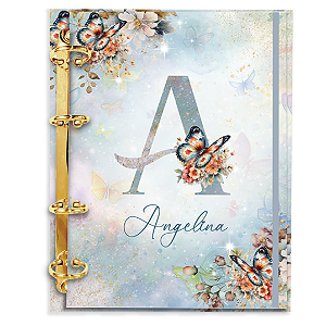 Agenda Fichário Personalizada Reposicionável: Inicial do seu nome - Azul Flores