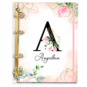 Agenda Fichário Personalizada Reposicionável:  Inicial do seu nome - Floral Rosa 1