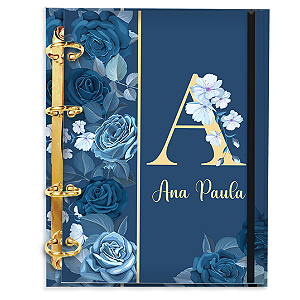 Fichário Personalizado Reposicionável: Coleção Alfabeto - Azul Floral