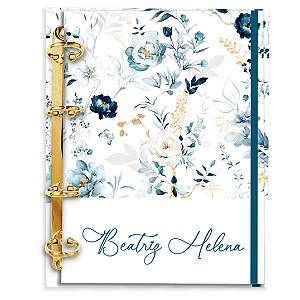 Agenda Fichário Personalizada Reposicionável : Floral Azul