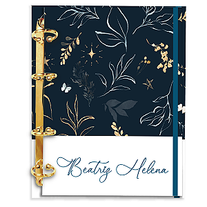 Agenda Fichário Personalizada Reposicionável : Floral Azul 02