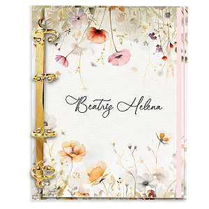 Agenda Fichário Personalizada Reposicionável: Jardim Floral Bege
