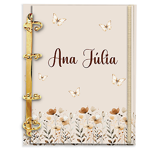 Agenda Fichário Personalizada Reposicionável: Jardim Floral Bege II
