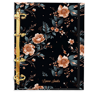 Agenda Fichário Personalizada Reposicionável: Jardim Floral preto