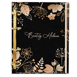 Agenda Fichário Personalizada Reposicionável: Jardim Floral Preto