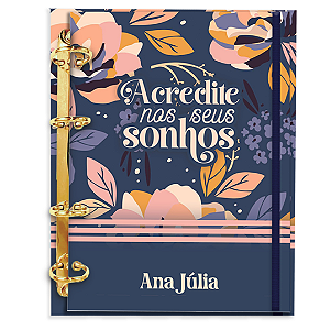 Fichário Personalizado Reposicionável Pautado: Floral AZ05