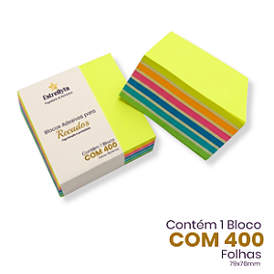 Bloco de Notas Adesivas 400 Folhas 76x76mm Cores Neon