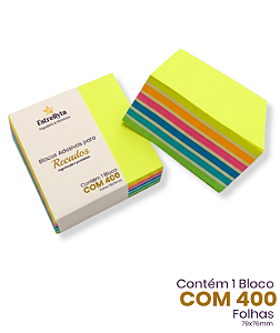 Bloco de Notas Adesivas 400 Folhas 76x76mm Cores Neon