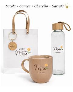 Kit Presente Dia das Mães Estrellyta – Caneca + Garrafa + Chaveiro + Sacola Premium