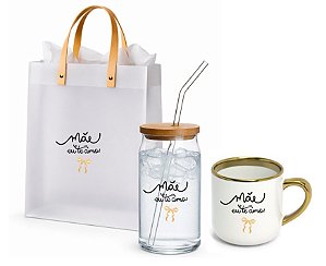 Kit Presente Dia das Mães Estrellyta – Caneca + Copo com Canudo+ Sacola Premium