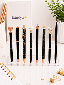 Kit Canetas Luxo Preto com 8 Unidades – Escrita Azul Premium | Estrellyta