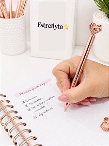 Canetas Luxo Coração Rose – Escrita Azul Premium | Estrellyta